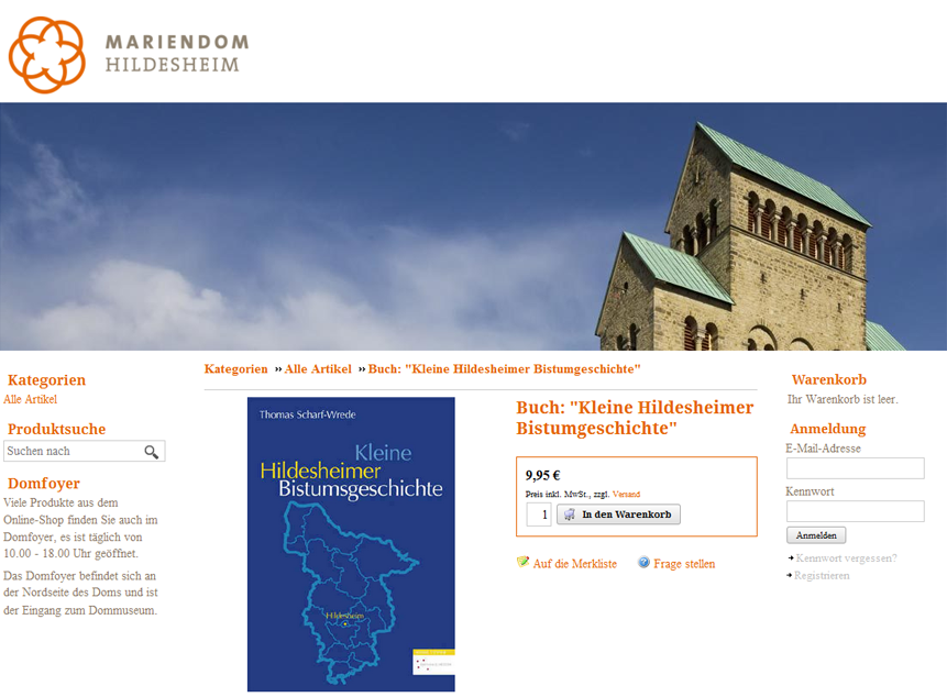 Screenshot Online-Shop des Dommuseums Hildesheim